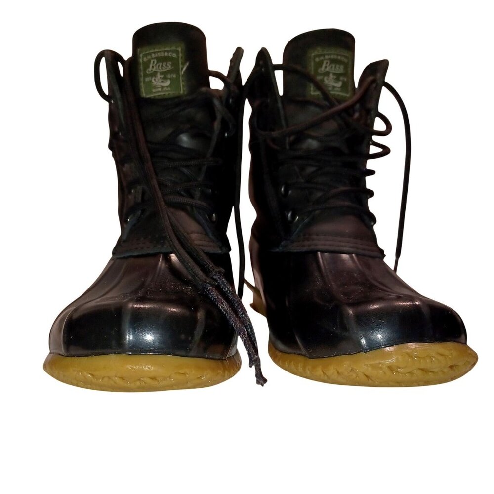 Bass Duck Boots Mud Rain Shoes Harlequin Black Leather Waterproof Womens Size 8 - Picture 6 of 13